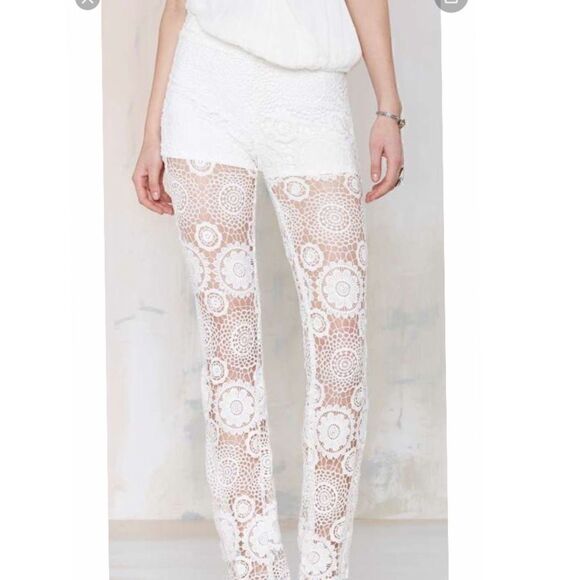 RAGA Pants - RAGA Lovely Floral Lace White Flare Pants.Size M